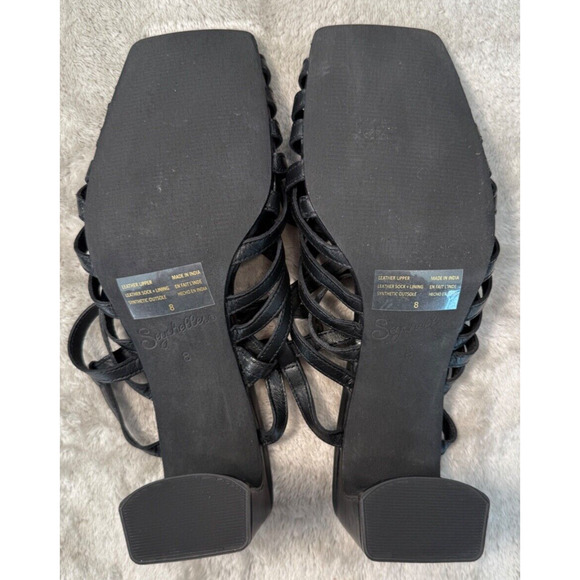 Seychelles Charter Black Leather Sandals Block Heel Square Toe Womens Size 8 - Picture 4 of 6